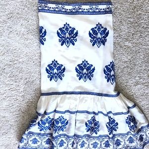 Zara  White Linen with Royal Blue Embroidered Skirt Small